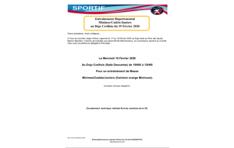  Entraînement Départemental Minimes/Cadets/Juniors au Dojo Creillois du 19 Février 2020
